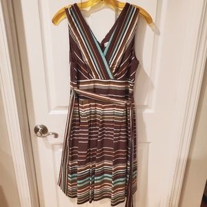 Dress Barn Brown Multi-striped Sleeveless Dress